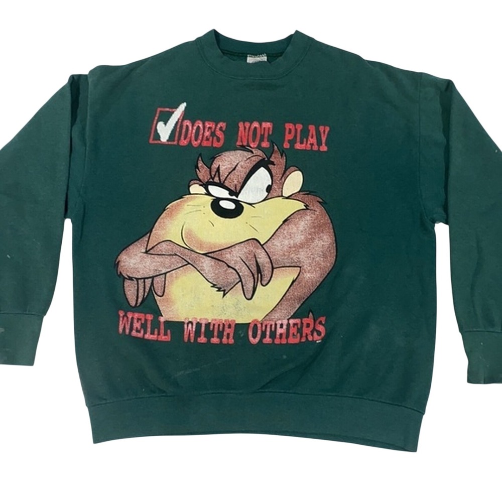 Vtg Taz Tasmanian Devil "Does‎ Not Play Well With Others" Sweatshirt Made in USA